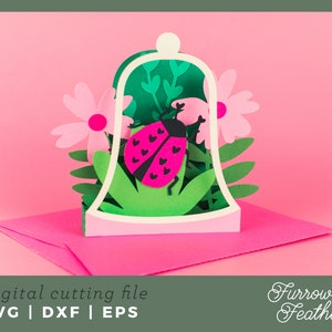 Love Bug with Flowers Card | 3D Girl Birthday Card SVG | 3D Papercut SVG Card Cut File | For Cricut Silhouette