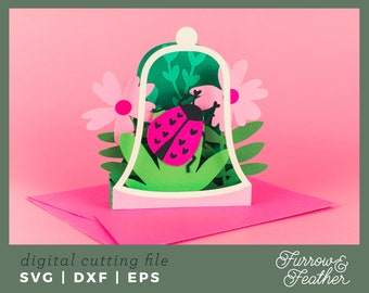 Love Bug 3D Card SVG: Papercut Flower Girl Birthday (Digital Download)