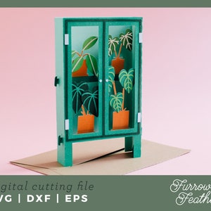 Plantilla de tarjeta con caja emergente para invernadero tipo gabinete / Archivo de corte de tarjeta SVG con corte de papel 3D / Cricut Silhouette DIY