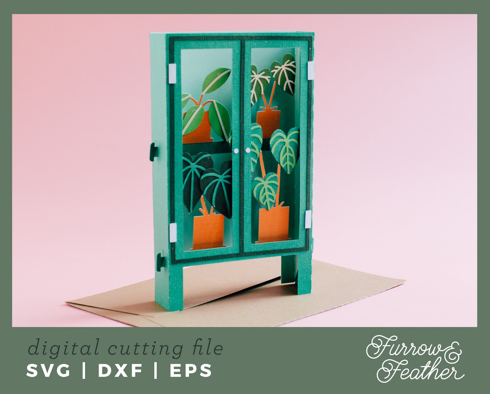 Cabinet Greenhouse Pop Up Box Card Template | 3D Papercut SVG Card Cu…