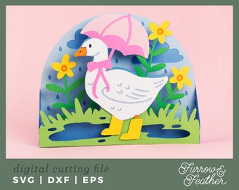 Goose Pop Up Card SVG: Spring Rainy Day 3D Papercut (Digital Download)