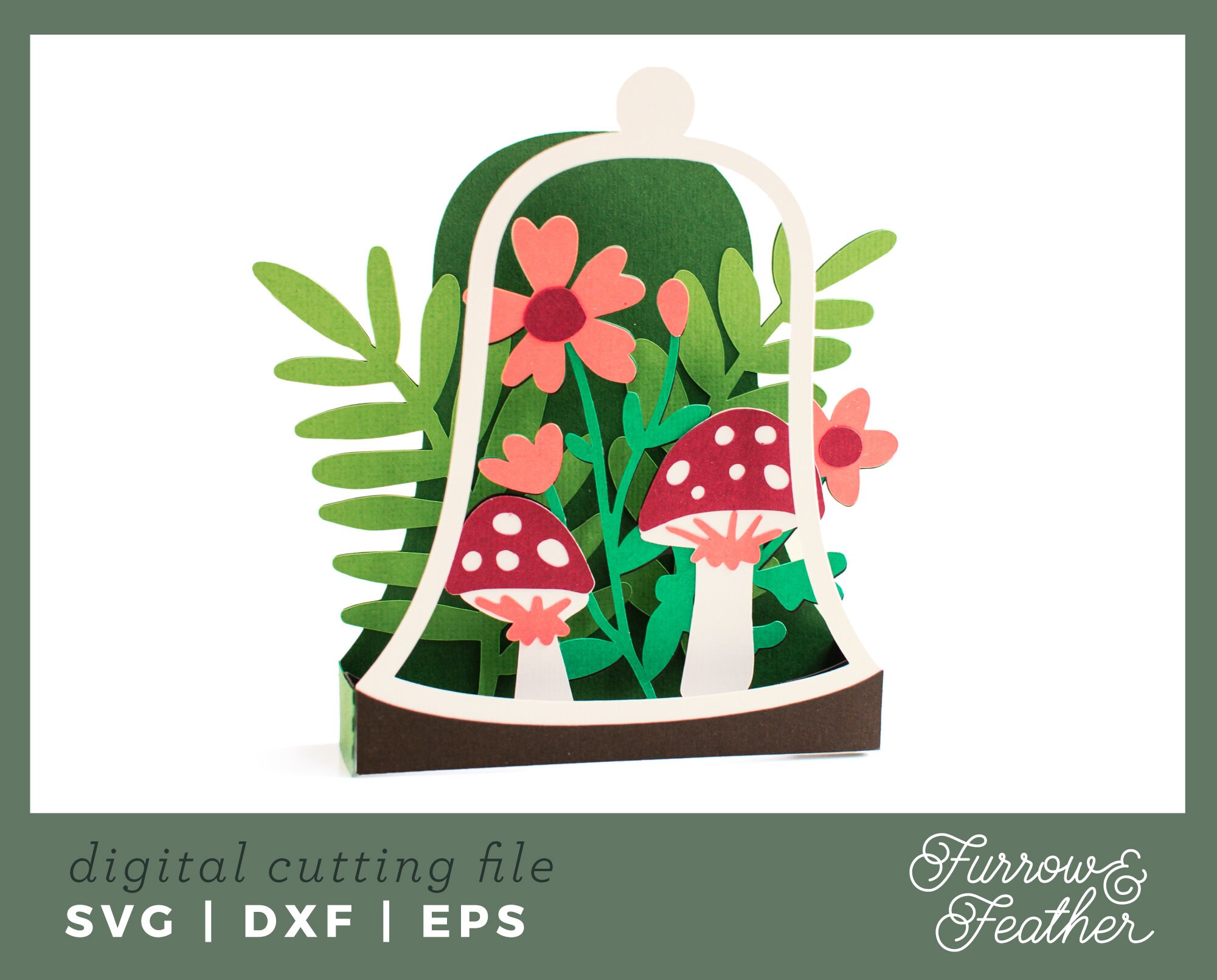 Bell Jar Terrarium Box Card Template 3D Papercut SVG Card Etsy Canada