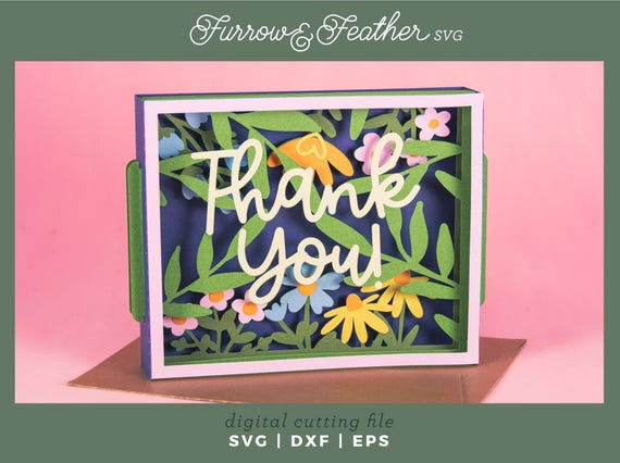3D Flower Thank You Card SVG: Papercut Template (Digital Download)