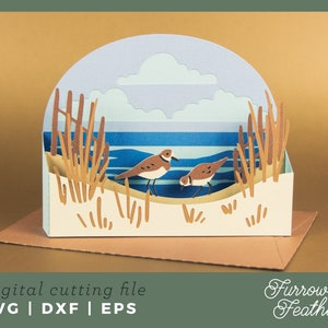 Summer Sand Dune Beach Box Card Template | 3D Papercut SVG Card Cut File | Cricut Silhouette DIY