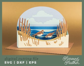 Summer Sand Dune Beach Box Card Template | 3D Papercut SVG Card Cut File | Cricut Silhouette DIY