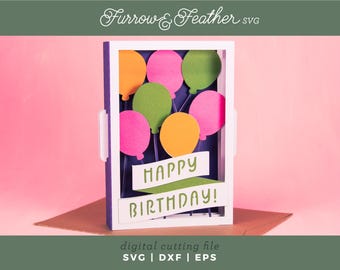 Happy Birthday Layered Balloons Pop Up Card SVG: DIY Papercut File (Digital Download)