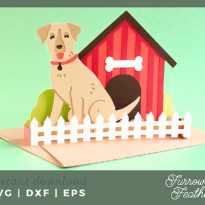 Plantilla de tarjeta de caja emergente de casa de perro de laboratorio / Archivo de corte de tarjeta SVG de corte de papel 3D / Silueta cricut DIY