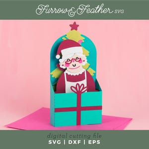 Carte de Noël svg - coffret cadeau Mme Noël | Carte pop-up SVG | 3D Papercut SVG carte coupe fichier | Cricut Silhouette DIY