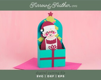 Mrs. Claus Christmas Pop Up Card SVG: 3D Gift Box (Digital Download)