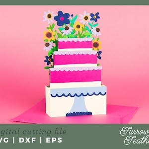 Wildflower Birthday Cake Box Card Template | 3D Papercut SVG Card Cut File | Cricut Silhouette DIY