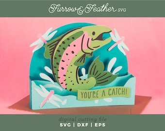 3D Fishing Card SVG: Father's Day Papercut File (Digital Download)