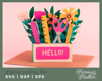 Crafty Wildflowers | Pop Up Card SVG | 3D Papercut SVG Card Cut File | Cricut Silhouette DIY