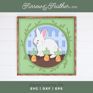 Bunny in a Carrot Garden Shadow Box | 3D Easter Shadowbox SVG | Layered Paper Cut Design | Paper Craft Files for Cricut