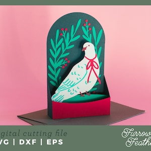 Plantilla de tarjeta de caja de paloma de Navidad / 3D Papercut SVG Card Cut File / Cricut Silhouette DIY