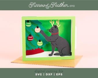 Cat Christmas Tree Pop Up Card SVG: 3D Papercut File (Digital Download)