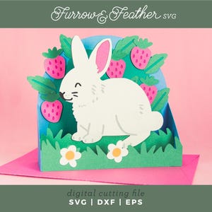 Osterhase in Erdbeeren Karte | 3D Osterkarte SVG | 3D Kartenschnittdatei | Cricut Silhouette DIY
