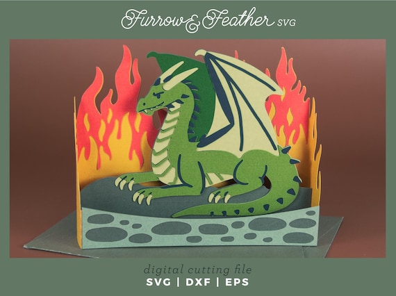 3D Dragon Birthday Card SVG: Flames Pop-Up Design (Digital Download