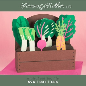 parterre de jardin avec des légumes printaniers | Carte de printemps 3D SVG | Fichier découpé pour carte 3D | Cricut Silhouette DIY