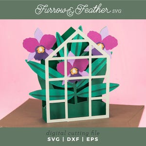 Cattleya Orchid Greenhouse Card | 3D Sympathy Card SVG | 3D Papercut SVG Card Cut File | Cricut Silhouette DIY
