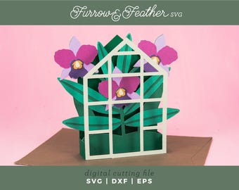 Cattleya Orchid Greenhouse Card SVG: 3D Papercut Sympathy Card (Digital Download)