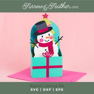Weihnachtskarte svg - Geschenkbox Schneemann | Pop Up Karte SVG | 3D Papierschnitt SVG Karte Schnitt Datei | Cricut Silhouette DIY