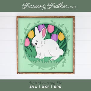 Easter Bunny with Tulips Shadow Box | 3D Easter Shadowbox SVG | Rabbit Shadow Box | Files for Cricut