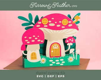Mushroom House 3D Card SVG: Autumn Papercraft, Cricut & Silhouette (Digital Download)