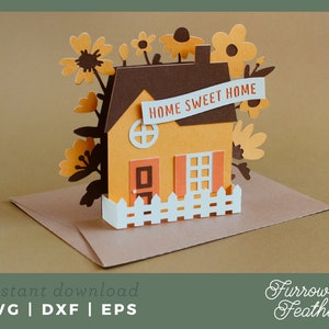 New Home Pop Up Box Card Template | 3D Papercut SVG Card Cut File | Cricut Silhouette DIY