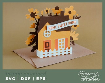 New Home Pop Up Box Card Template | 3D Papercut SVG Card Cut File | Cricut Silhouette DIY