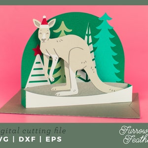 Australische Weihnachts-Känguru-Box-Kartenvorlage | 3D Papierschnitt SVG Karte Schnitt Datei | Cricut Silhouette DIY