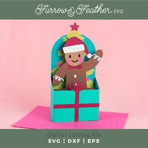 Tarjeta navideña svg - Caja de regalo Hombre de jengibre / Tarjeta desplegable SVG / Archivo de corte de tarjeta SVG de corte de papel 3D / Cricut Silhouette DIY