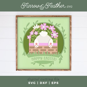 Shadowbox de lapin de Pâques dans un panier | Pâques Shadowbox 3D SVG | Shadow Box lapin | Fichiers pour Cricut