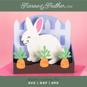 Easter Bunny in Carrot Garden Card | Easter Card SVG | 3D Papercut SVG Card Cut File | Cricut Silhouette DIY