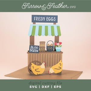 Fresh Eggs Stand Card | Backyard Chicken Card SVG | 3D Papercut SVG Card Cut File | Cricut Silhouette DIY