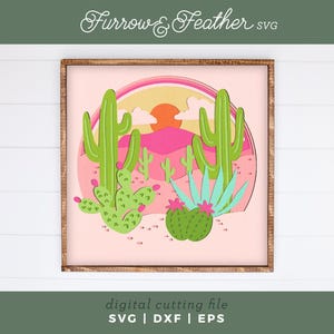 Western Desert Scene Shadow Box | 3D Summer Shadowbox SVG | Pliki do cięcia dla Cricut