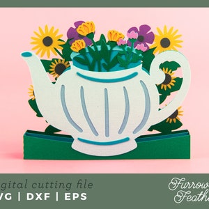 Wildflower Tea Party Teapot | Pop Up Card SVG | 3D Papercut SVG Card Cut File | Cricut Silhouette DIY