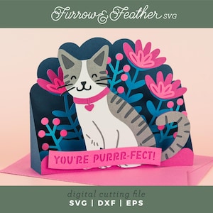Carte Kitty, vous ronronnez | Carte d'anniversaire 3D SVG | 3D Papercut SVG carte coupe fichier | Cricut Silhouette DIY