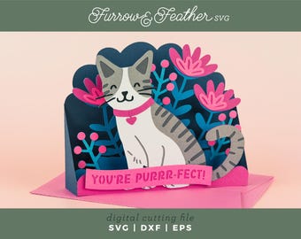 You’re Purrr-fect Kitty Card | 3D Birthday Card SVG | 3D Papercut SVG Card Cut File | Cricut Silhouette DIY