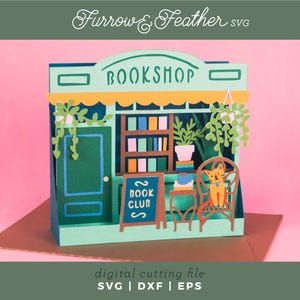 Fichier de découpe pour carte de librairie | Carte pop-up 3D SVG | 3D Papercut SVG carte coupe fichier | Cricut Silhouette DIY