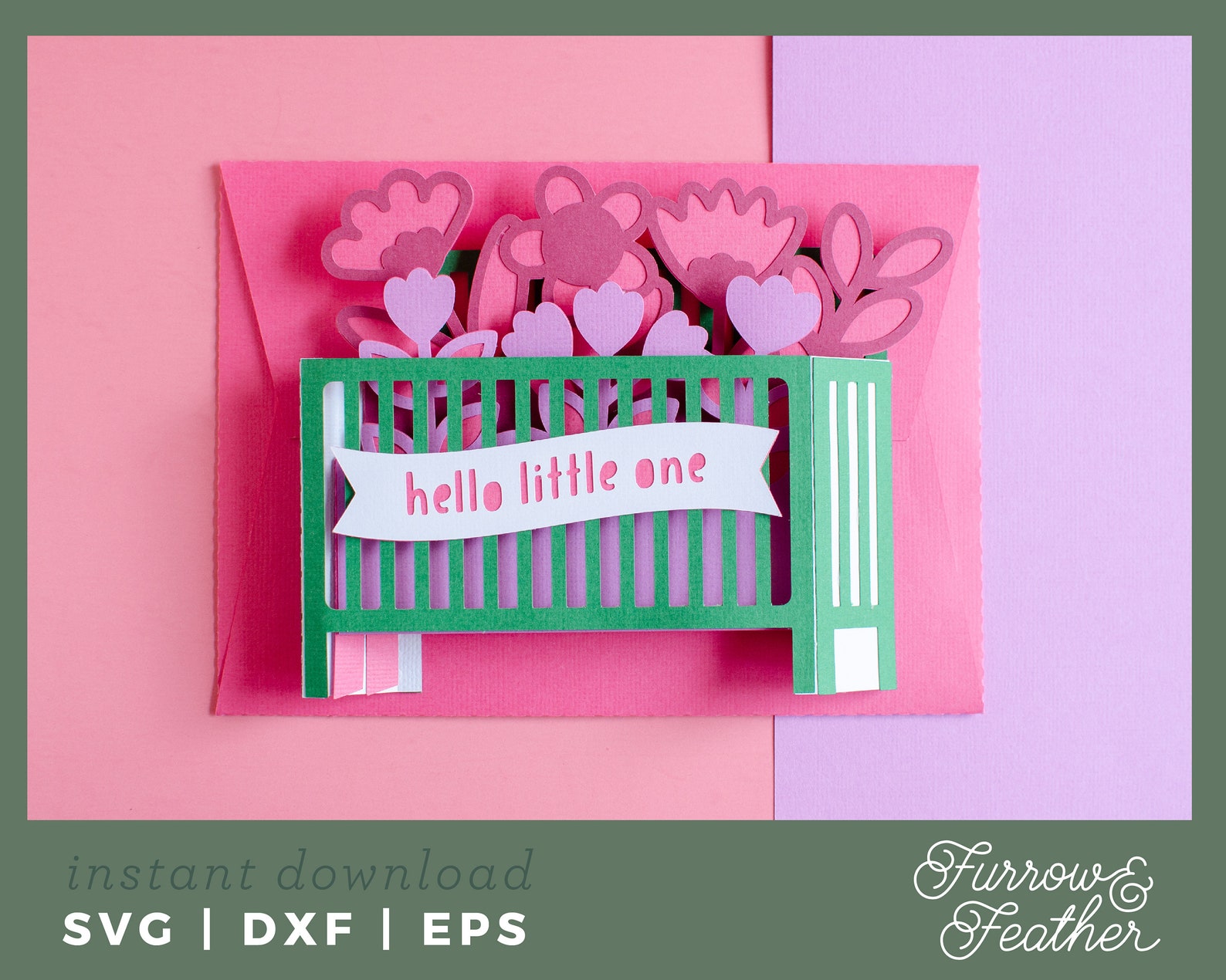 Baby Crib With Flowers Pop up Box Card Template 3D Papercut Etsy