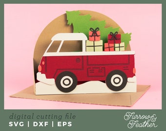 Christmas Truck Pop Up Card SVG: 3D Papercut File (Digital Download)