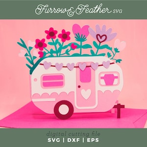 Valentine's Camper Card | Valentine's Day Card SVG | 3D Papercut SVG Card Cut File | Cricut Silhouette DIY