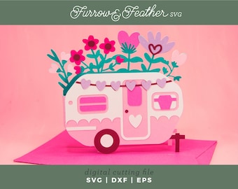 Valentine's Camper Pop-Up Card SVG: 3D Papercut Design (Digital Download)
