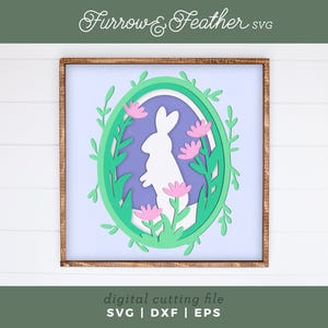 Osterhase in Blumen Schattenbox | 3D Schattenbox SVG | Ostern Schatten Box | Dateien für Cricut