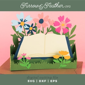 livre et carte de fleurs sauvages | Toute carte d'occasion SVG | 3D Papercut SVG carte coupe fichier | Cricut Silhouette DIY