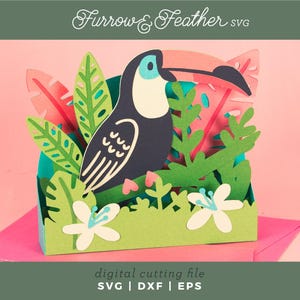 Archivo de corte de tarjeta de tucán tropical / Tarjeta de cumpleaños 3D emergente SVG / Archivo de corte de tarjeta SVG de corte de papel 3D / Cricut Silhouette DIY