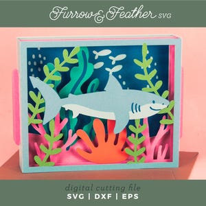de requin d'océan | Carte d'anniversaire 3D SVG | Fichier découpé pour carte 3D | Cricut Silhouette DIY