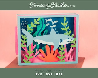 3D Shark Birthday Card SVG: Ocean Pop-Up Card Cut File (5x7 Envelope)(Digital Download