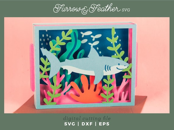 3D Shark Birthday Card SVG: Ocean Pop-Up Card Cut File (5x7 Envelope)(Digital Download