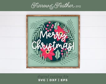 Merry Christmas Shadow Box | 3D Christmas Shadowbox SVG | Cutting Files for Cricut